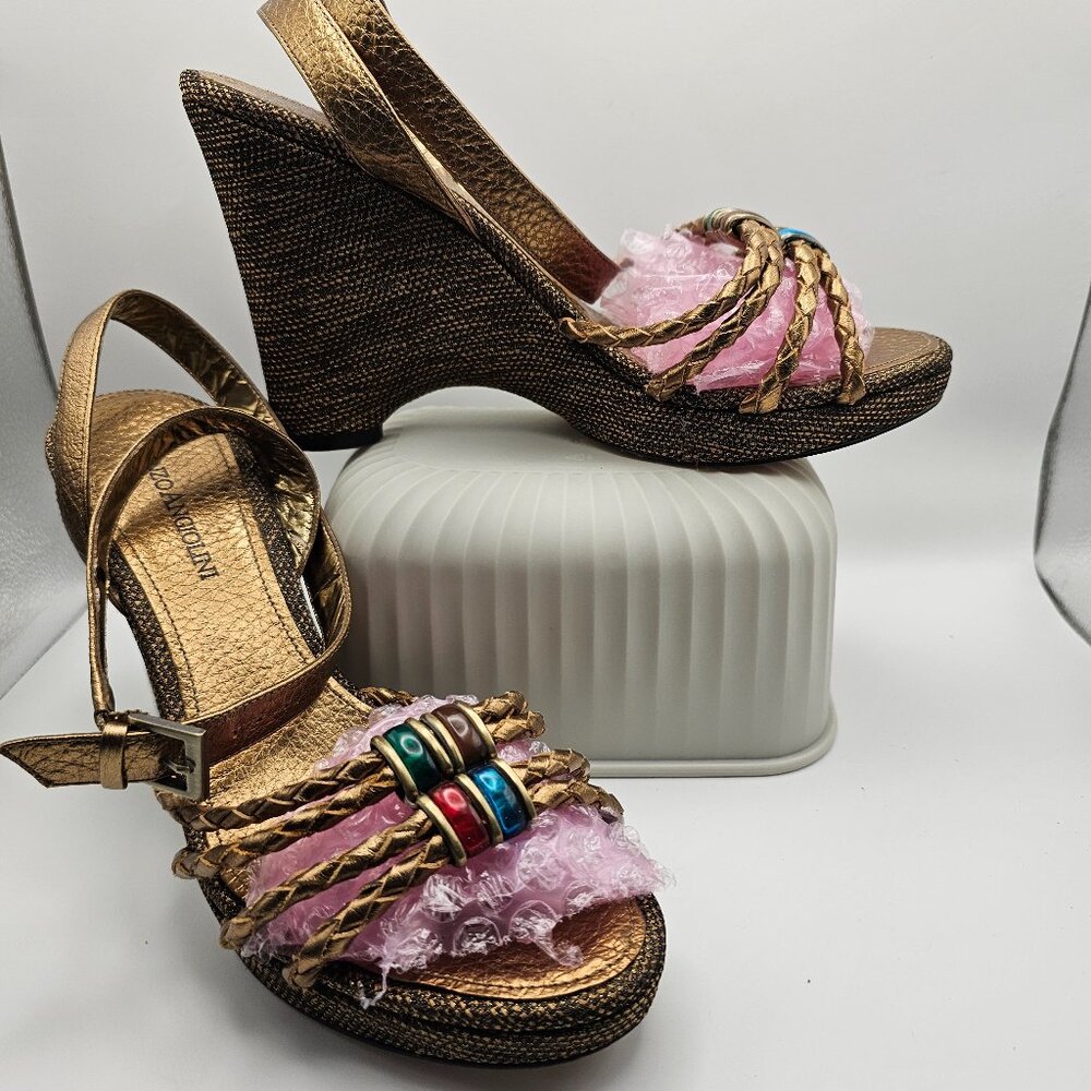 Enzo Angiolini Metallic Wedge Sandals – Size 6.5